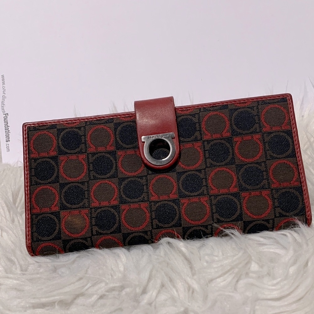 Salvatore Ferragamo Red and Black Patterned Wallet